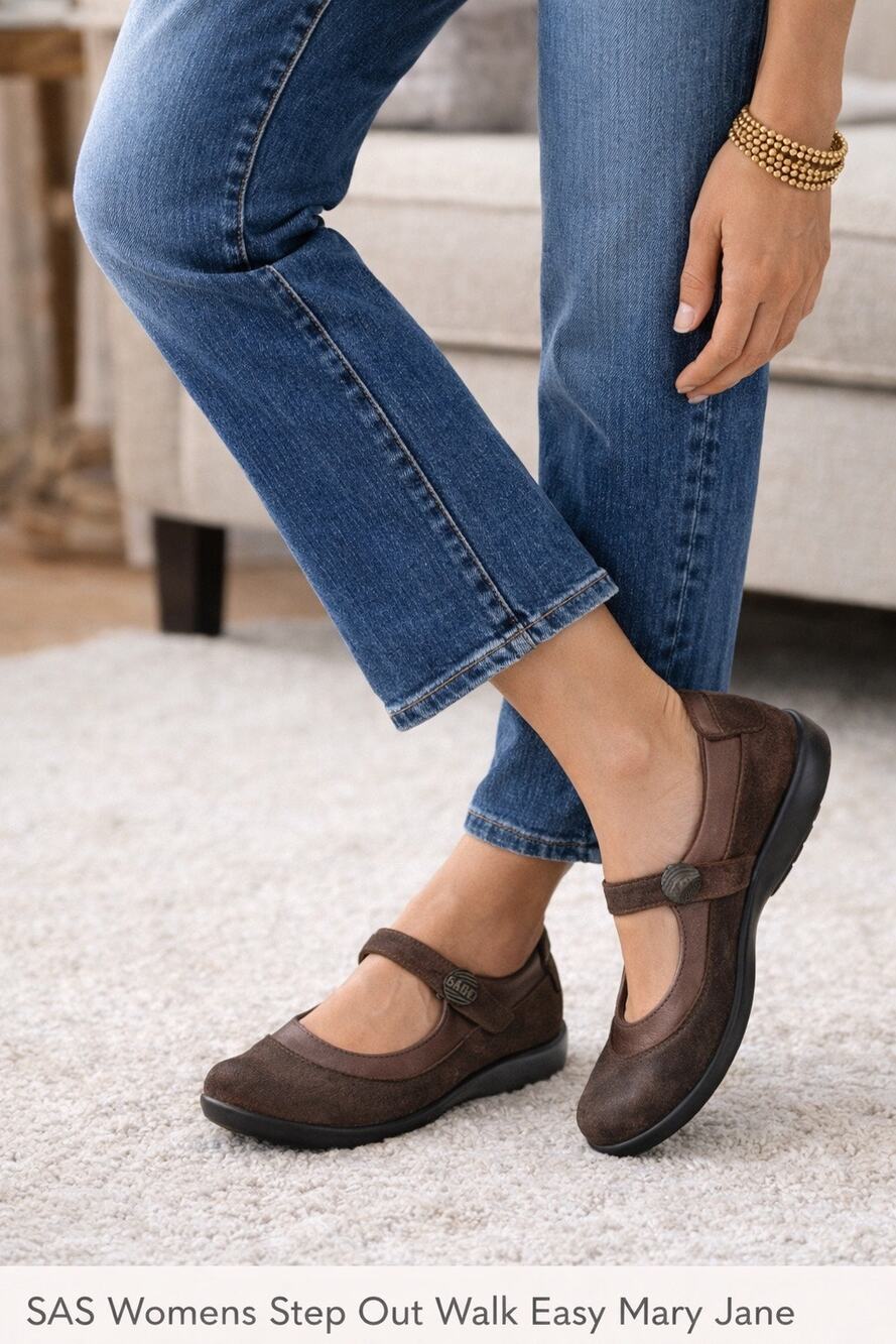 SAS Womens Step Out Walk Easy Mary Jane Shoes Brown Size 7 1/2 W 7.5 Wide